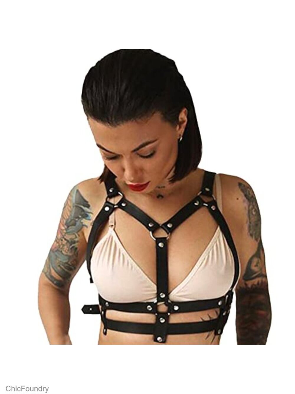 Black Leather Waist Chain Belt Punk Chest Harness Sexy Belly Body Chain